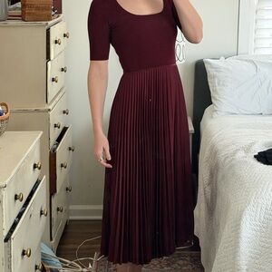 Theory Deep Red Pleated Midi Dress